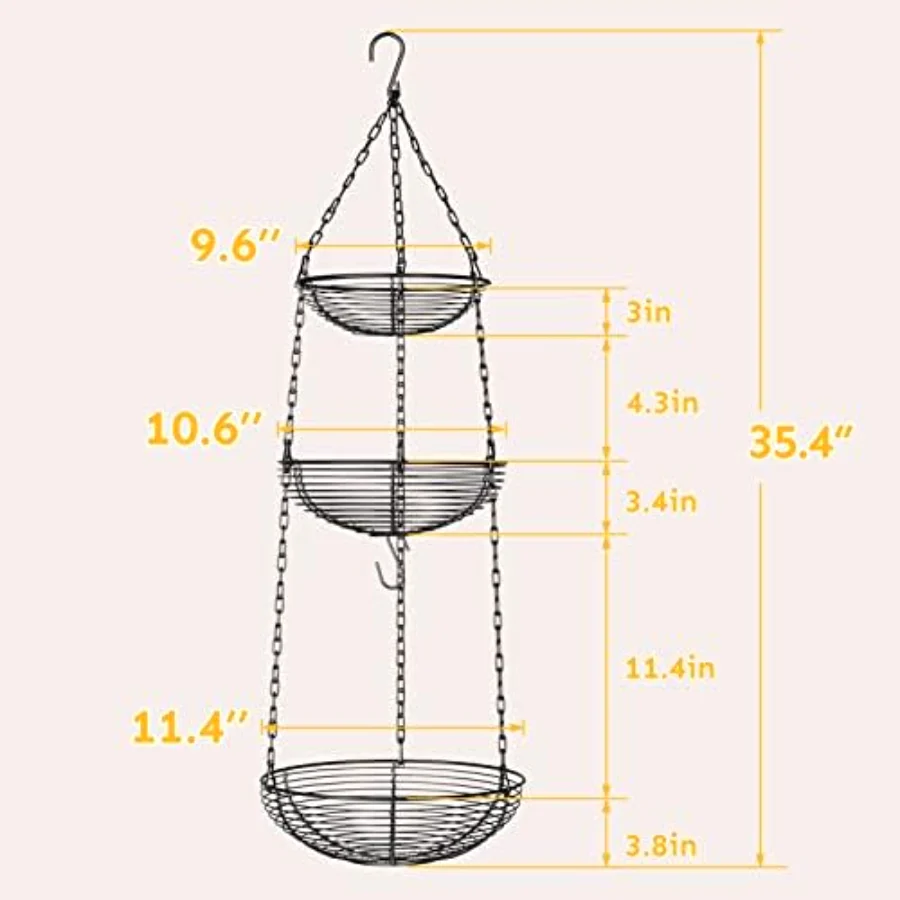 Tier Hanging Fruit Basket Kitchen Storage 35.4", view 4
