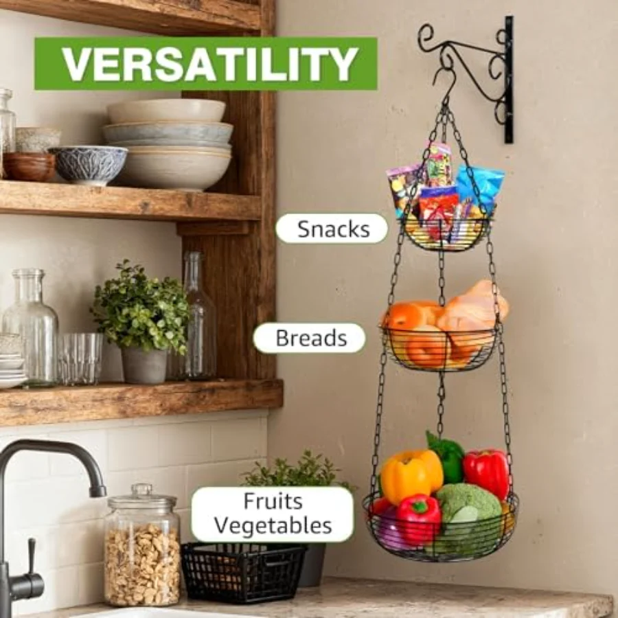 Tier Hanging Fruit Basket Kitchen Storage, view 6