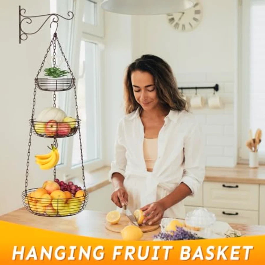 Tier Hanging Fruit Basket Kitchen Storage 36", view 2