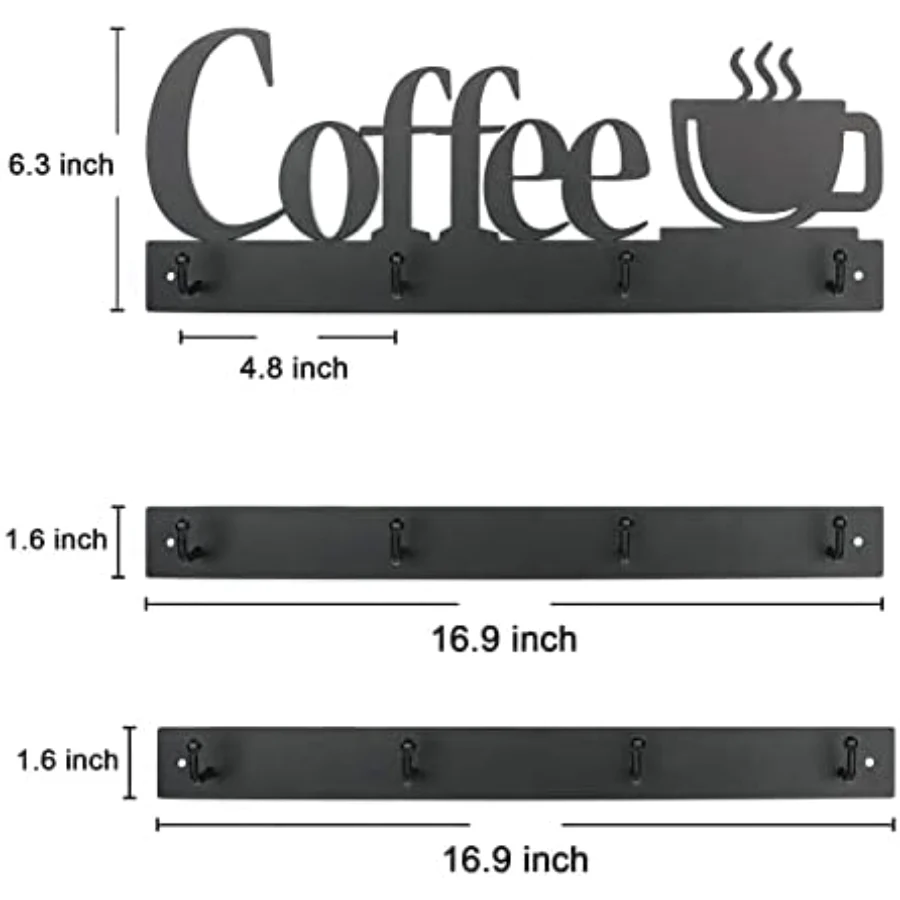 Coffee Mug Wall Kitchen Storage, Black, view 4