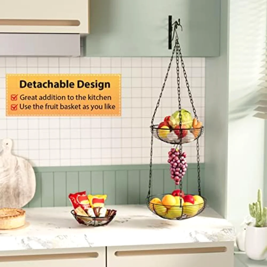 Tier Hanging Fruit Basket Kitchen Storage 35.4", view 6