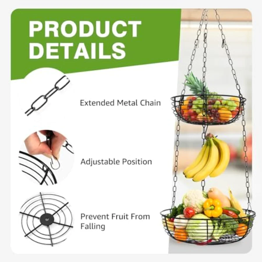 Tier Hanging Fruit Basket Kitchen Storage, view 5