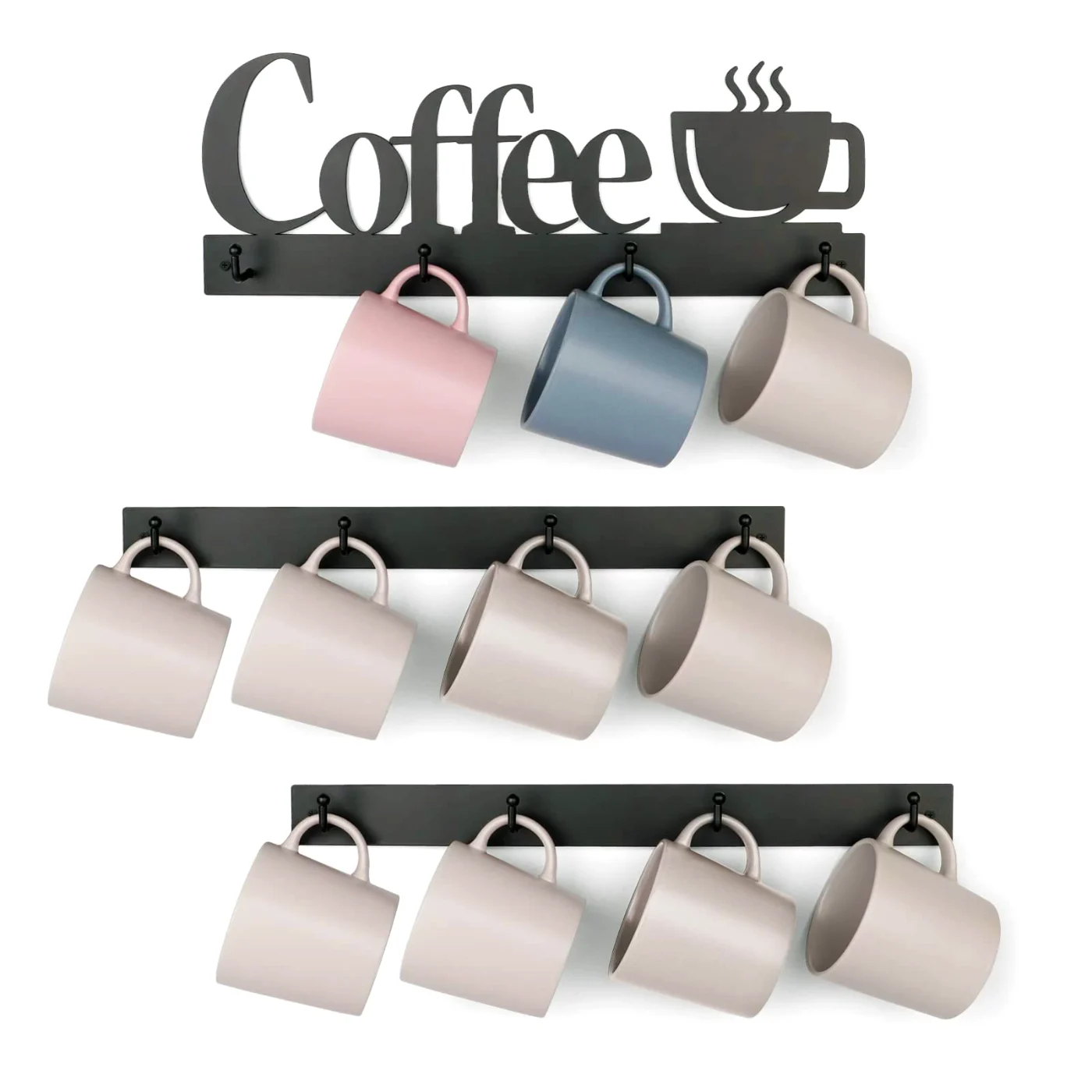 Coffee Mug Wall Kitchen Storage, Black