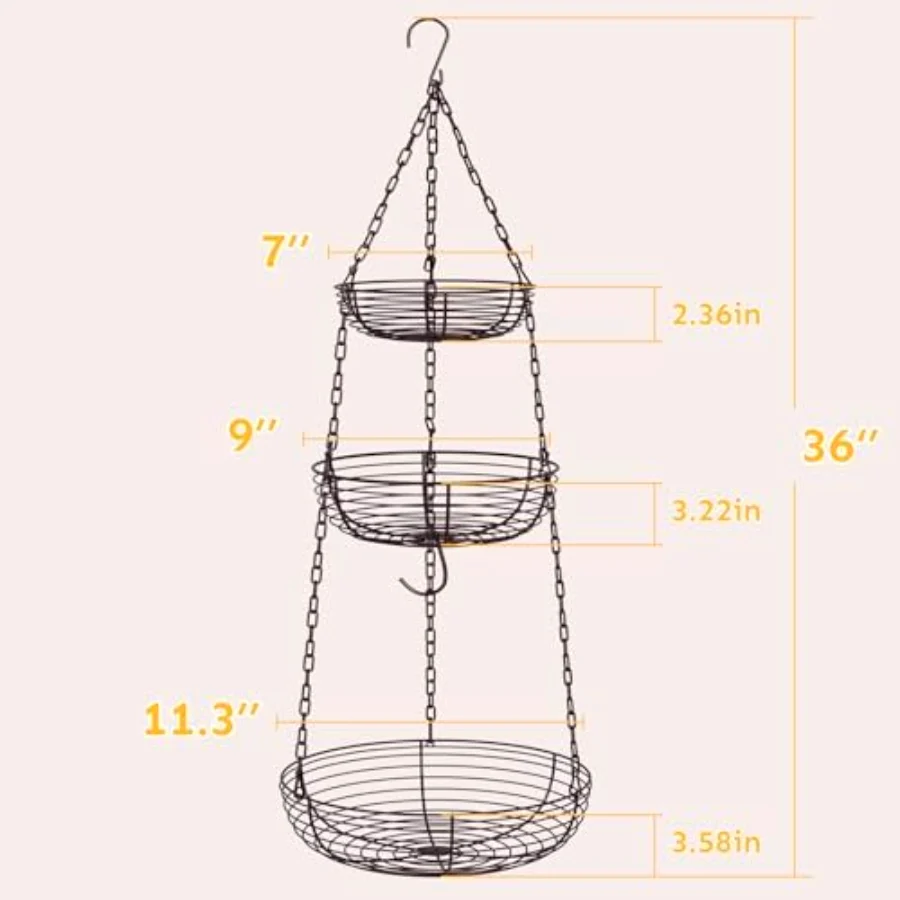 Tier Hanging Fruit Basket Kitchen Storage 36", view 4