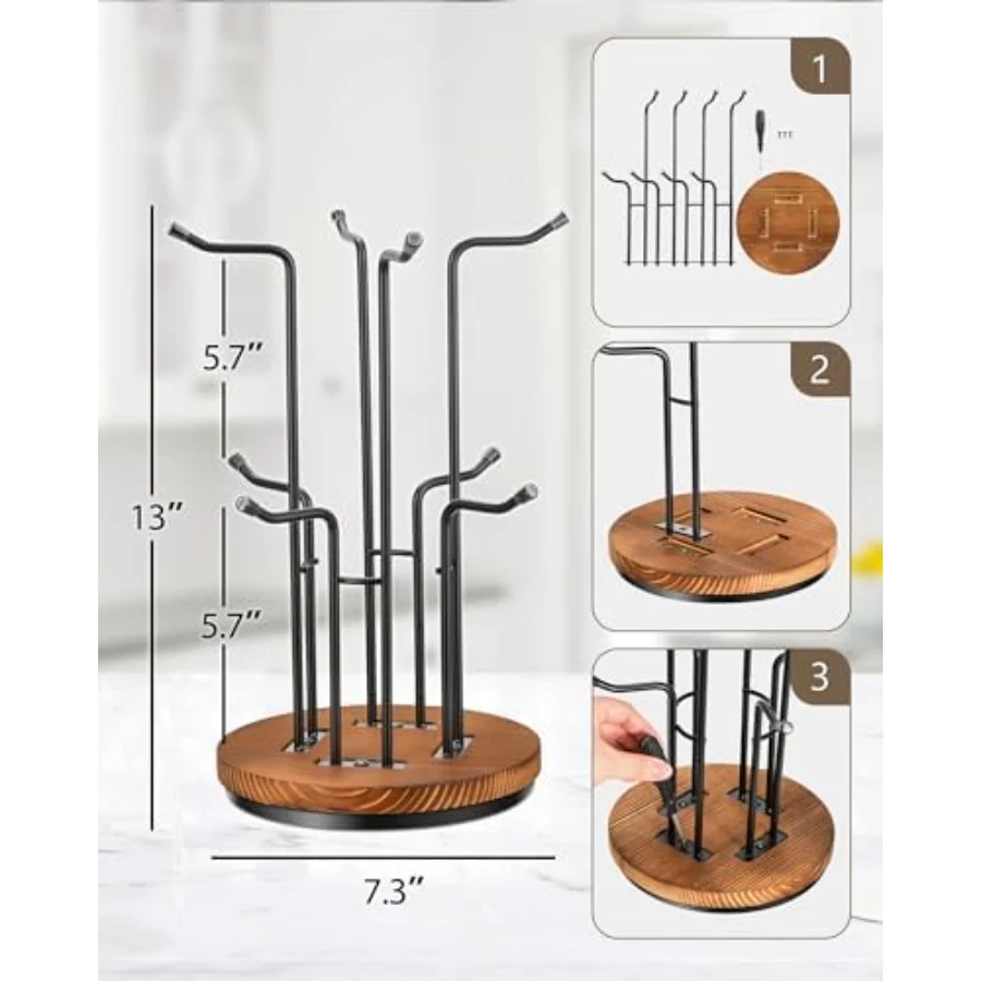 Rotating Mug Kitchen Storage, Brown, view 4