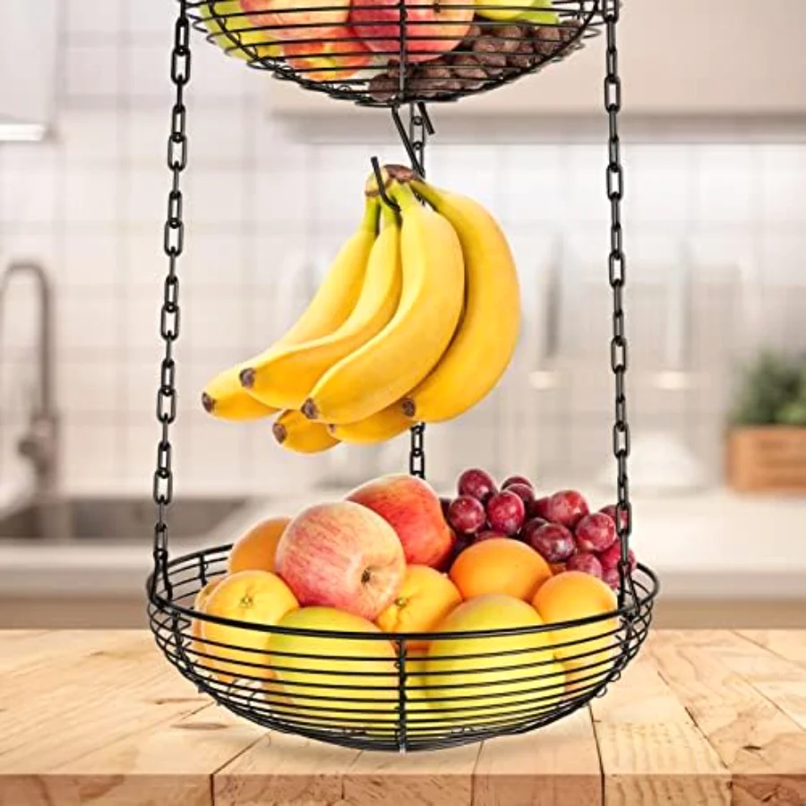 Tier Hanging Fruit Basket Kitchen Storage 35.4", view 3